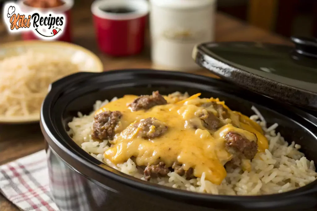 Cheesy Hamburger and Rice Slow Cooker Recipe